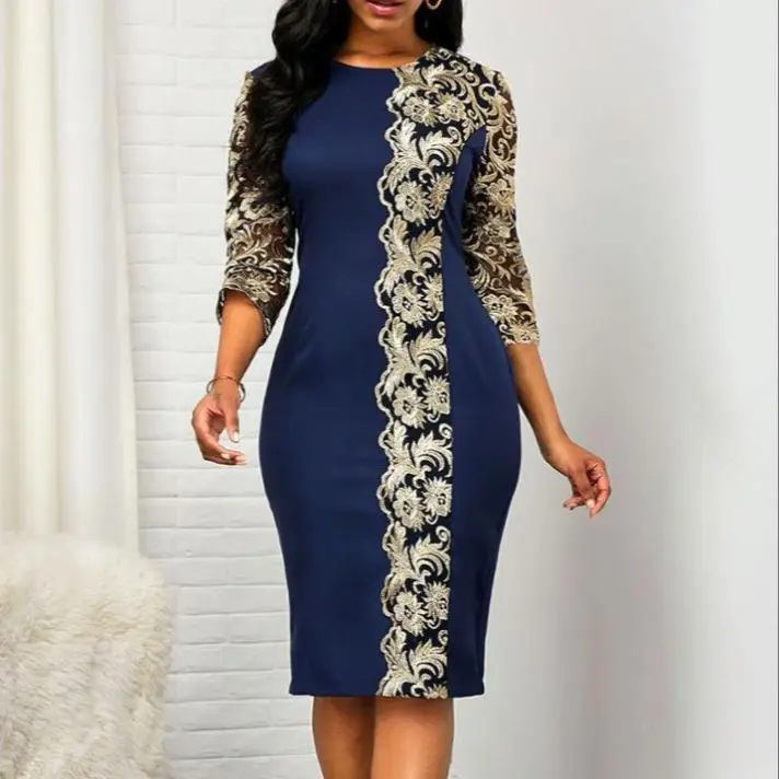 Женское платье с круглым вырезом и высокой талией, офисное платье средней длины, Повседневное платье для работы, 2021