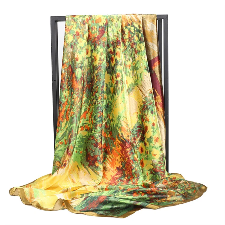 90*90 Luxury Silk Material Brand Letter C Style New Current Long Summer Scarves For Women