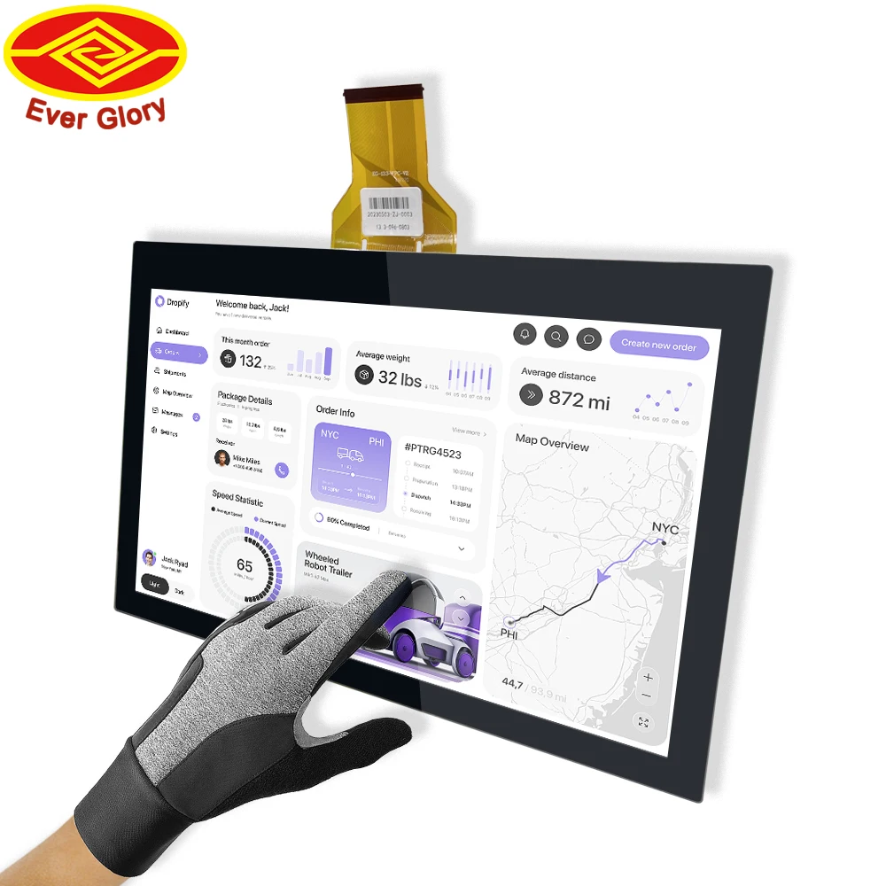 Optical Bonding Front IP65 Waterproof 24 Inch Transparent LCD Display Panel High Brightness HMI Touch Screen LCD Module