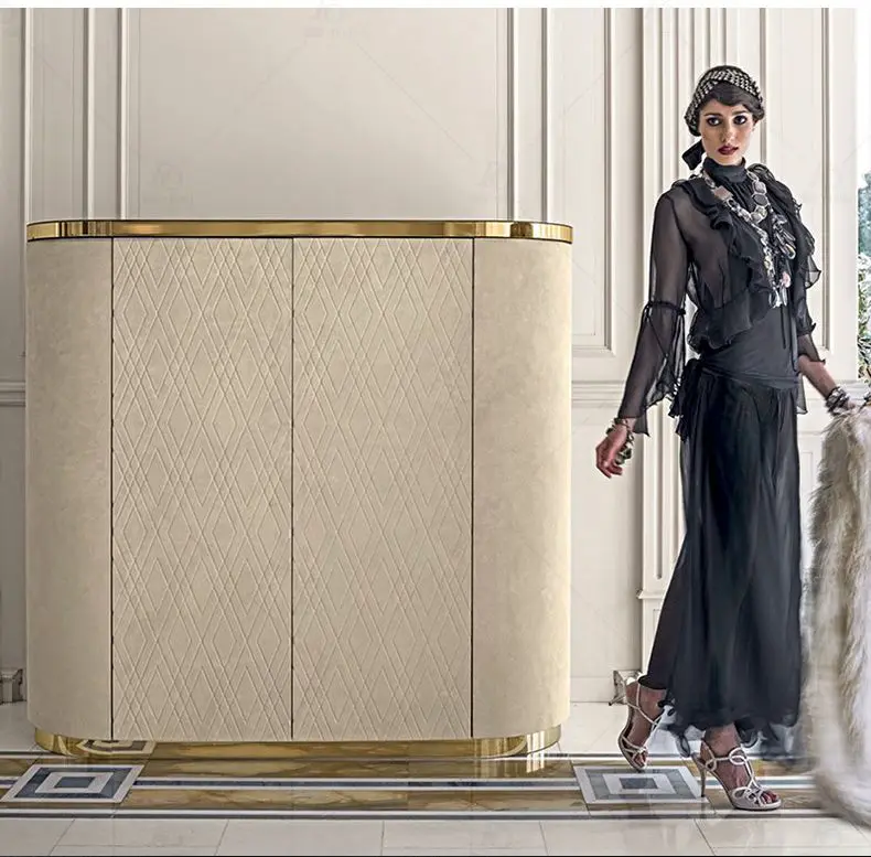 Premium Home Dining Room Cabinet Elegant Wooden Buffet with Multiple Drawers and Gold Base for Restaurant