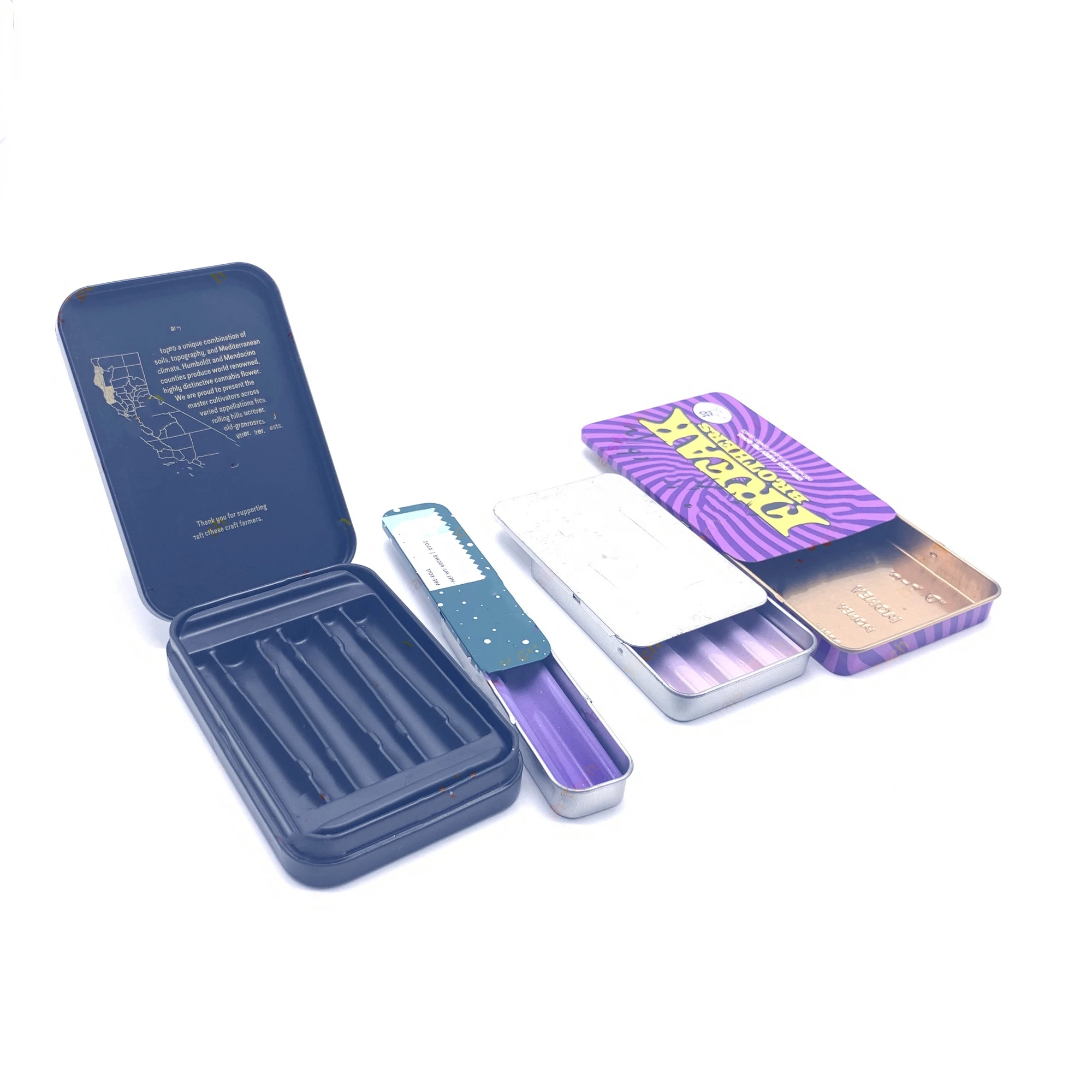 Custom Child Resistant tin box for king size rolls single pack and multi pack joints with tray air tight smell proof