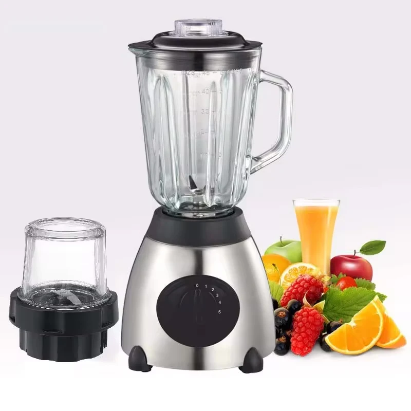 Heavy Duty Juicer 2-in-1 Electric Blender Smoothie Maker with Push Button Control Stainless steel Body Household Glass Container