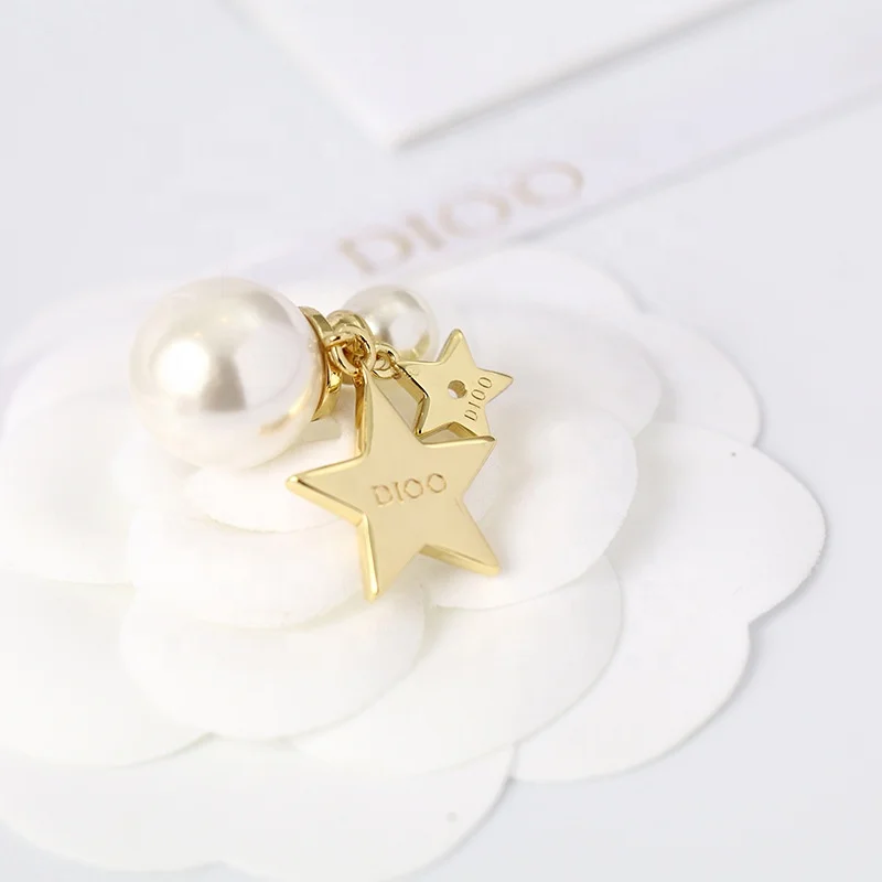 Luxury Designer Earrings Famous Brand D Star Pearl Stud Earring Gold Plated Fashion Jewelry Diamond Women Accessories