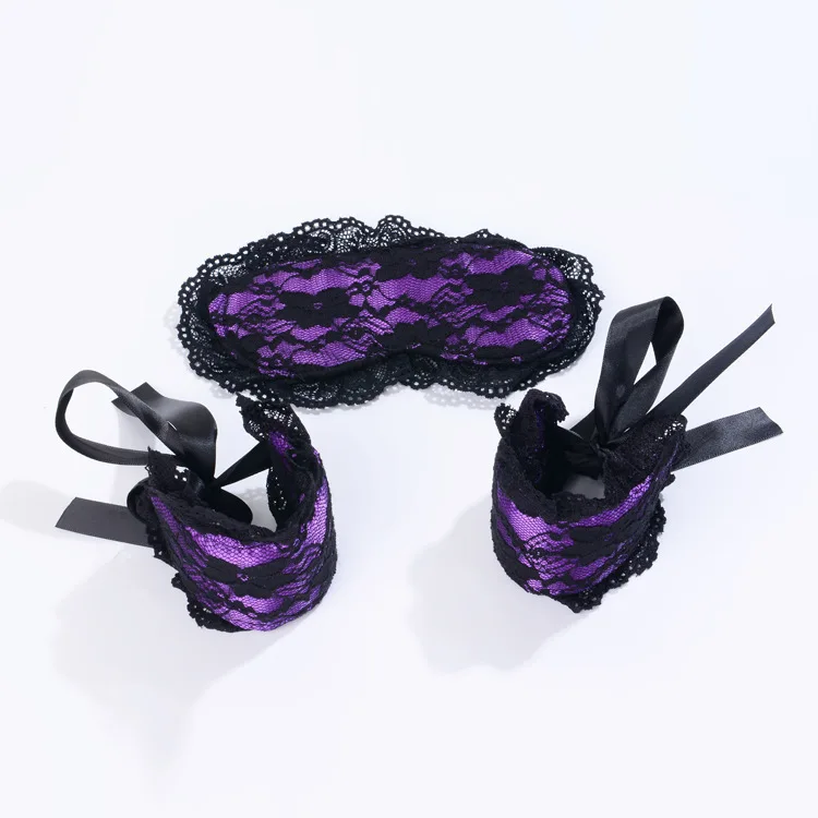 4 Colors Manufacturer Supply Lace Eye Handcuffs Male Female Slave Bed Game Bondage Kit