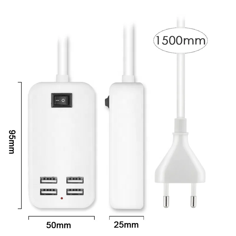 4 порта быстрый USB зарядное устройство EU/US штекер 1500 мм usb для iphone X 7 8 ipad/камера/мобильный