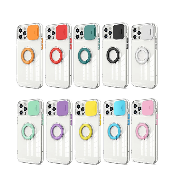 Прозрачный и красочный чехол с раздвижным окном и кольцом для защиты объектива камеры iPhone 14 дизайнерский чехол со встроенным кольцом-подставкой
