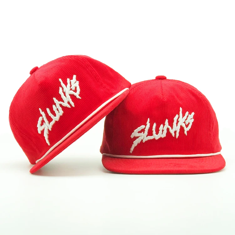 Men Women Custom Corduroy Unstructured 5 Panel Hat Embroidery Snapback Caps With Rope