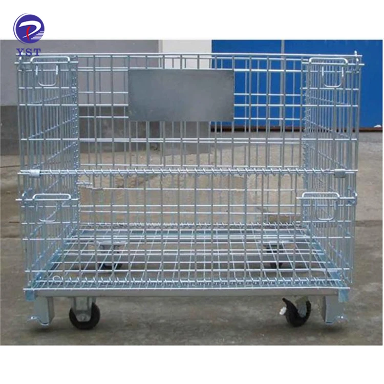 Hot dip galvanized stackable collapsible warehouse cargo storage metal wire bin