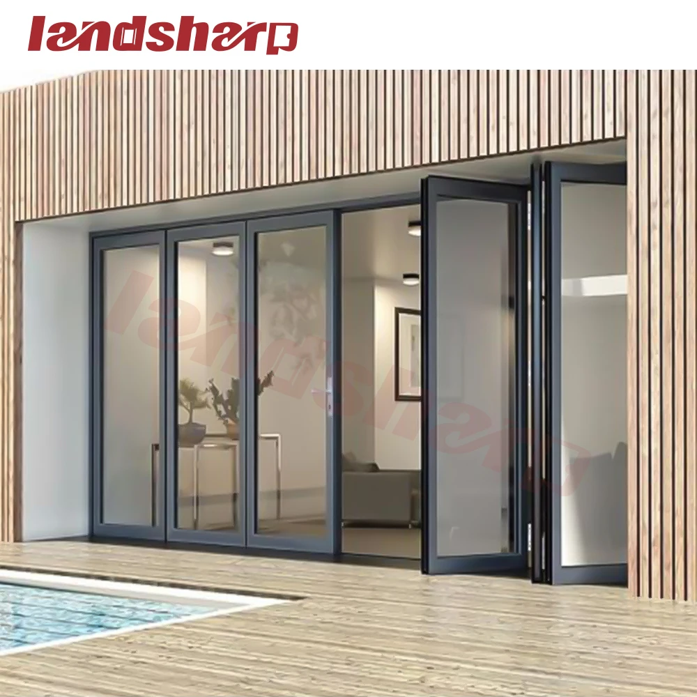 Landsharp Exterior Aluminum House Patio Double Glazed Aluminium Glass Bifold Door Folding Door System