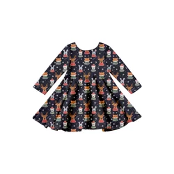 Girlymax 2022 Christmas winter snowmen reindeer Long Sleeve A-LIne Twirl Knee Length Baby Girls Dresses Kids Clothing