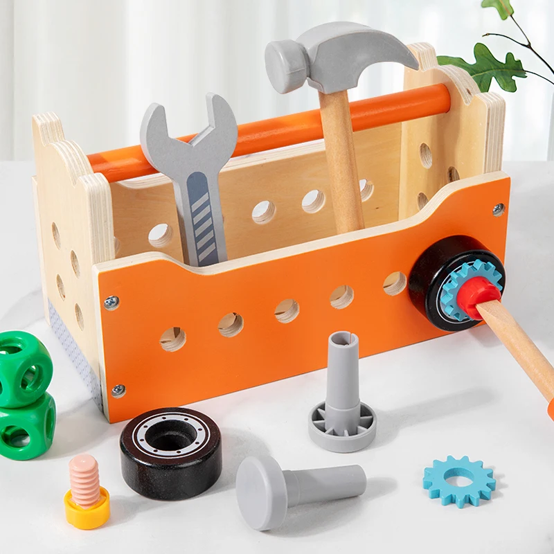 CE CPC New Arrival Screw Nut Disassembly Wooden Toolbox Early Educational Screw Nut Truck Wooden DIY Tool Assembly Toy Kids
