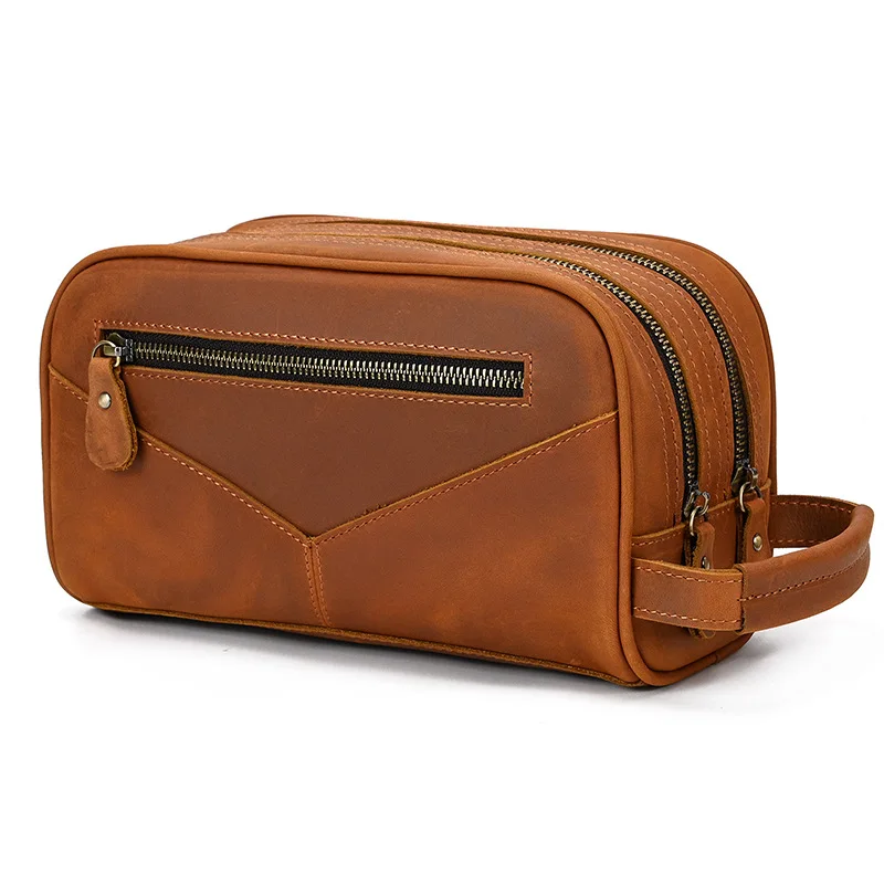 2024 Custom Genuine Leather Retro Clutch Bag For Men Cosmetic Bags Cases