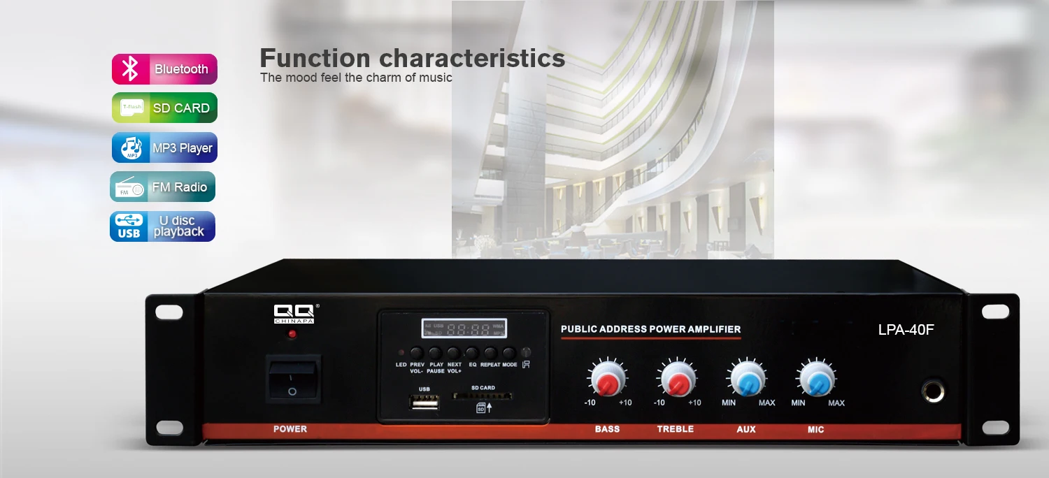 QQCHINAPA Home Audio 100V Mini Sound Equipment Mixer Amplifier With Blue tooth,FM,USB,Remote control