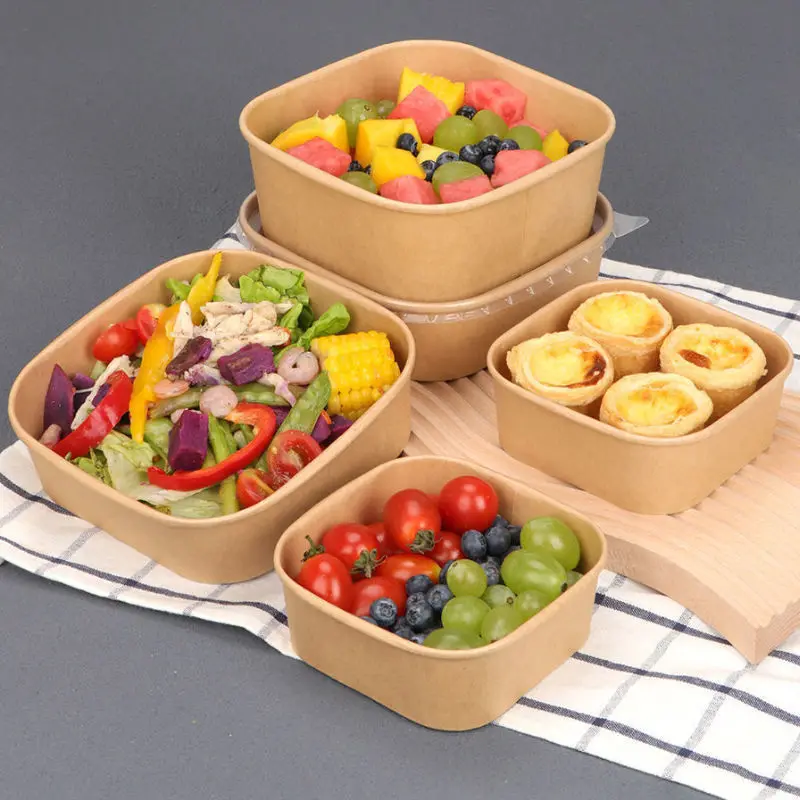 Wholesale Biodegradable Square Paper Bowl 750ml 1000ml Disposable Eco Food Container Square Takeaway Paper Bowl