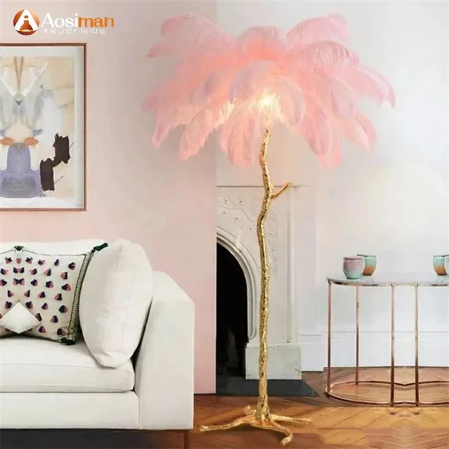 Modern Romantic Full Copper Feather Floor Lamp