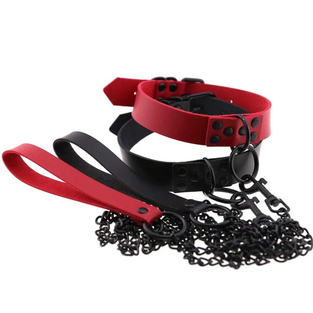 Punk Choker Leather Collar Goth Choker Metal Necklace Clavicle Chain for Women Girls Female