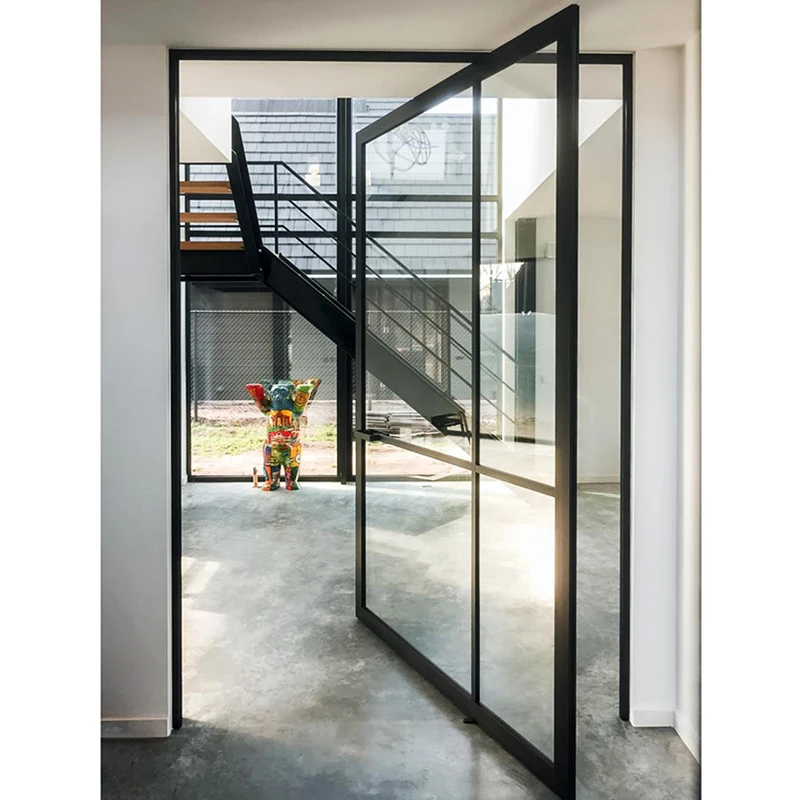  Modern Exterior Security Entry French Glass Pivot Wrought Iron