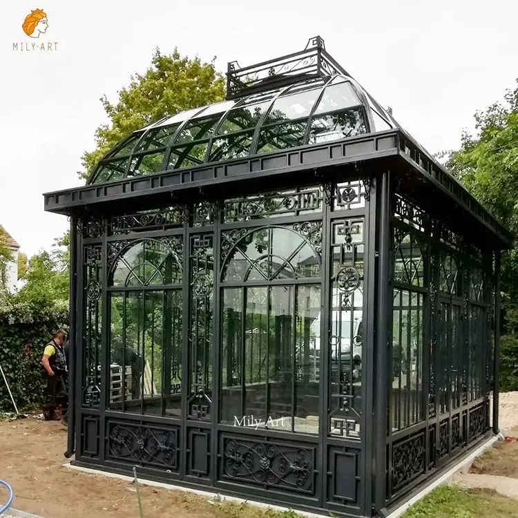 Custom Design Outdoor Wrought Iron Gazebo Metal Sunrooms Glass Houses for Sale
