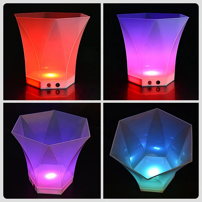 hexagon shape transparent colorful led gradient light up  ice bucket glowing plastic led ice bucket