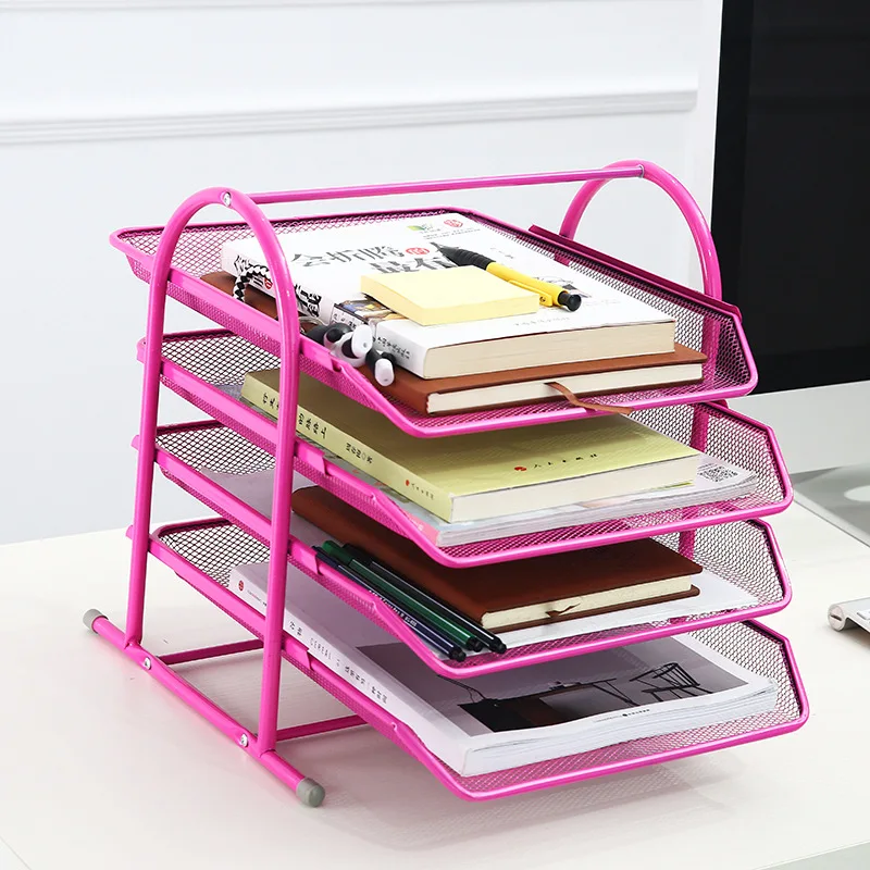 Office Desktop Mesh Storage A4 Paper File Tray 4 Tier Metal Black File Document Organizer File Paper Letter Tray Document Tray