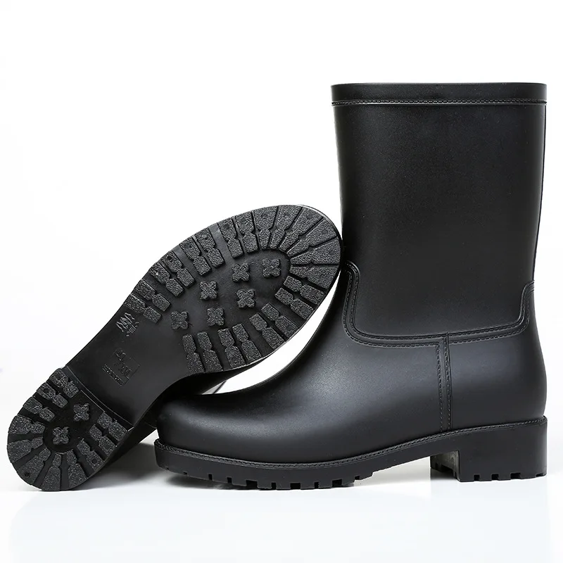 
New style fashion water shoes thick solid color mid-heel mid-tube non-slip waterproof wear-resistant PVC women rain boots 