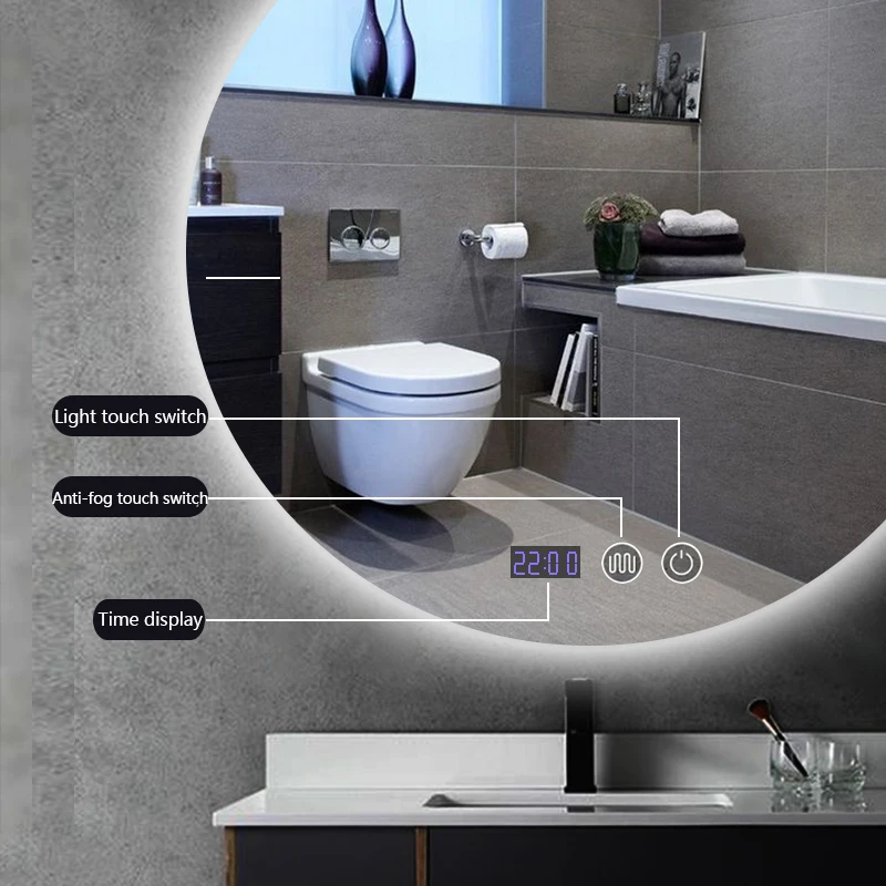 customs Hotel touch explosion-proof glass anti-fogging led mirror touch switch bathroom mirror smart lighted