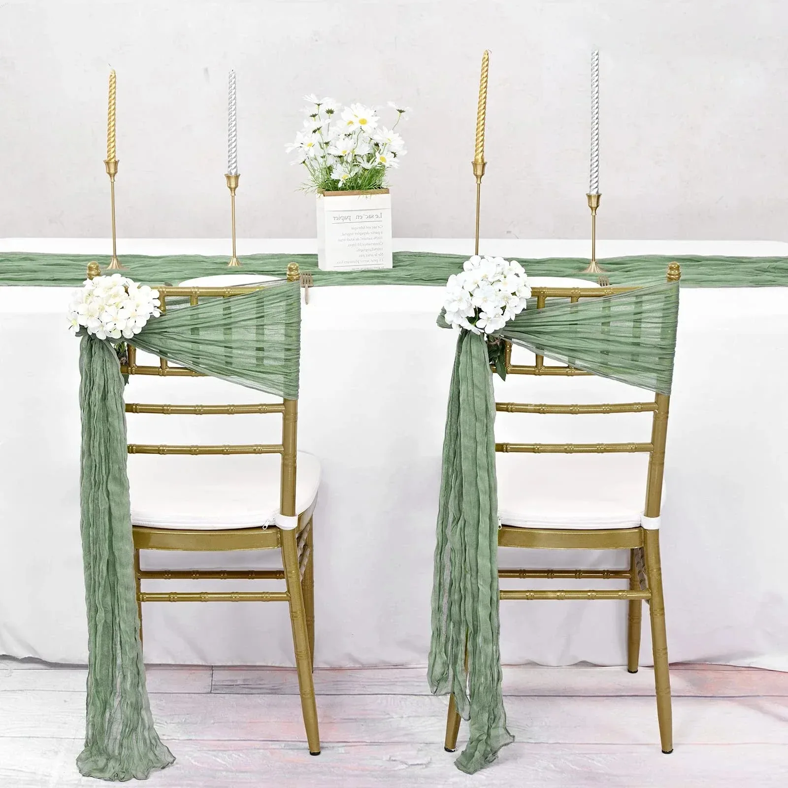 Hot Sell Cheesecloth Sage Green Chair Sashes Drapes 16x108 inch Wedding Event Party Decorative Rustic Gauze Chair Bows Ties