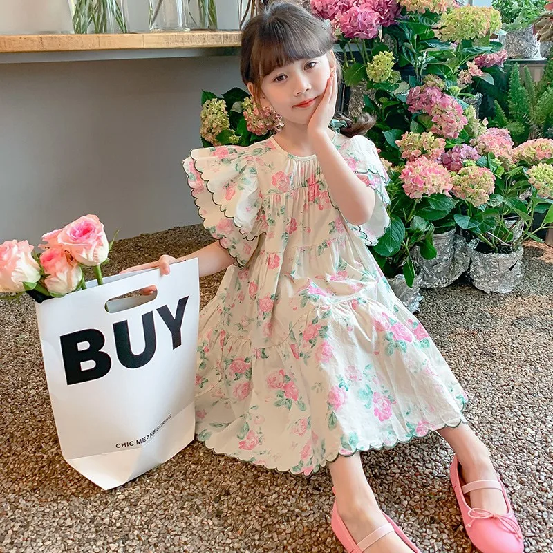 2023 summer flying Sleeve dress kids girl fashion long dress for 12 year old girl princess dress for girls 11 to 12 years