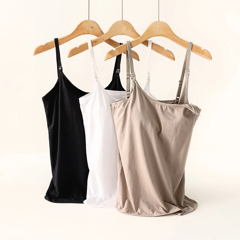 Wholesale Comfort Cotton Postpartum Maternity Sleeping Breastfeeding Nursing Tank Tops with Fixed Bra Paddings
