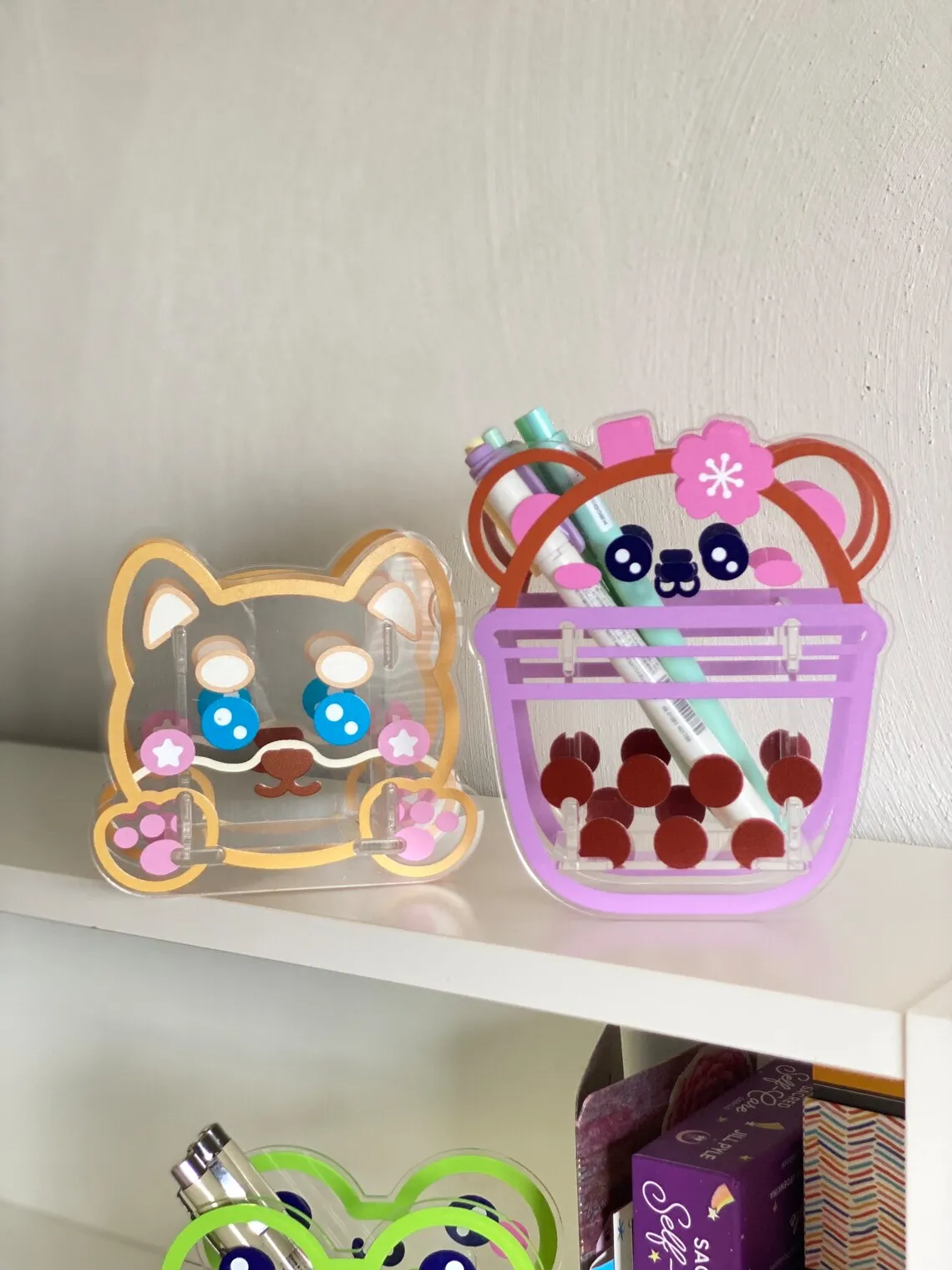 Cute Cartoon Brush Holders Stationery Desk Organizer Accessories Office Supplies Plastic Custom Acrylic Pen Holder