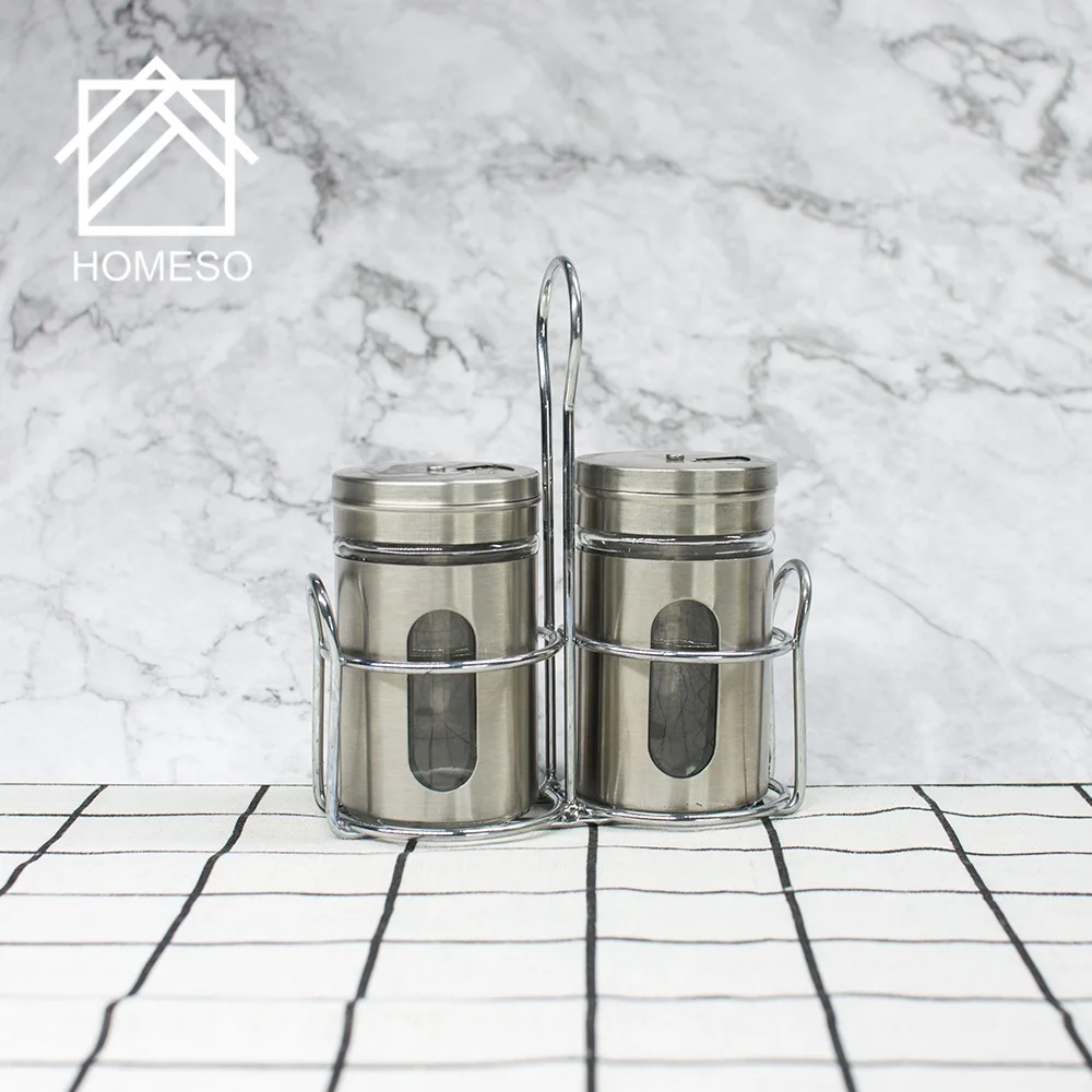 Rose Gold Metal Spice Rack Salt And Pepper Shaker Sets Glass Spice Jar Set