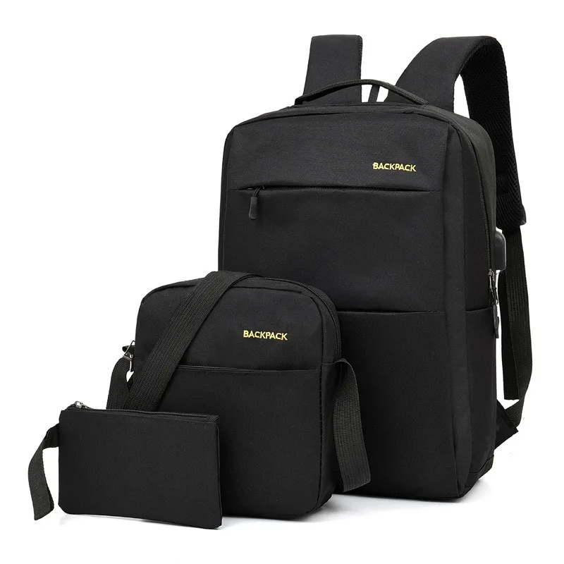 Waterproof oxford set 3 piece set men lady korean fashion cute notebook usb laptop bag backpack set for women