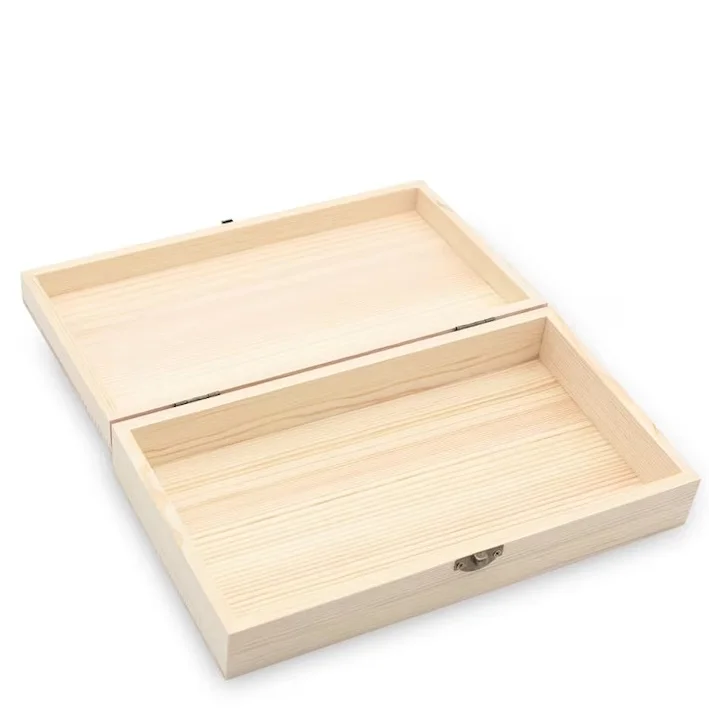 High Quality custom rectangular clamshell box Handcrafted Storage Wooden Box Personalized Pine Keepsake box for Home Love Gift