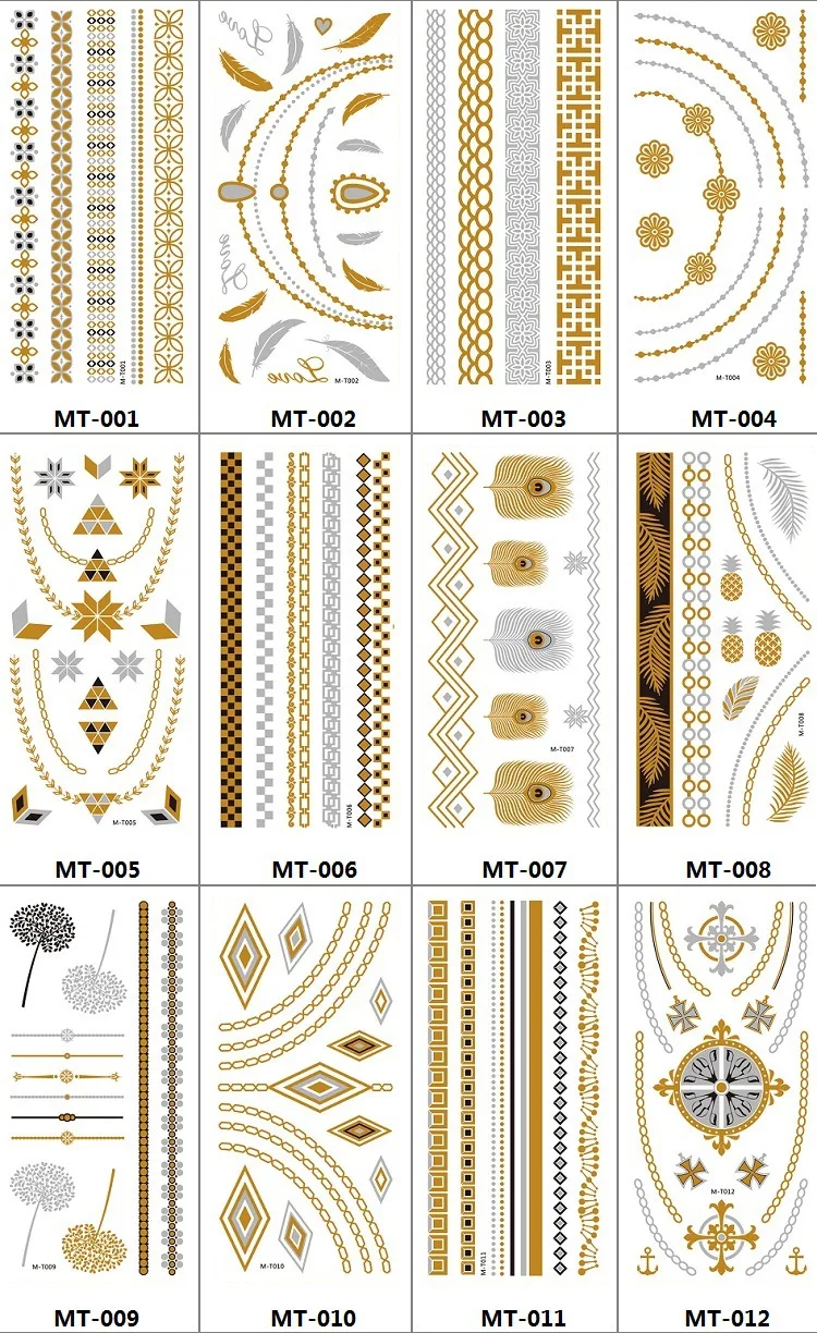 2024 New Style Women Chain Bracelet Fake Jewelry Waterproof Temporary Tattoo Arm Sleeve Hand Wrist Gold Metallic Tattoo Sticker