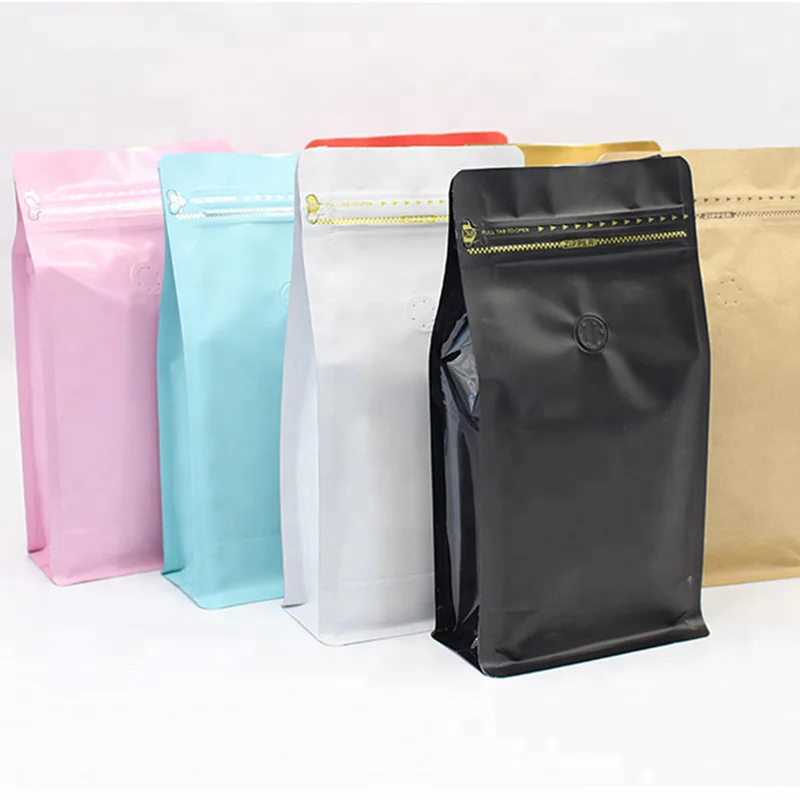Wholesale Eight Side Seal Zipper Coffee Bag With Valve Food Grade Coffee Packaging Bag Aluminum Foil Bag For Coffee Beans Tea