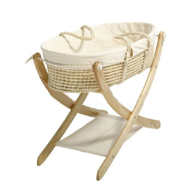 
Natural empty willow baby crib basket with handle with stand 