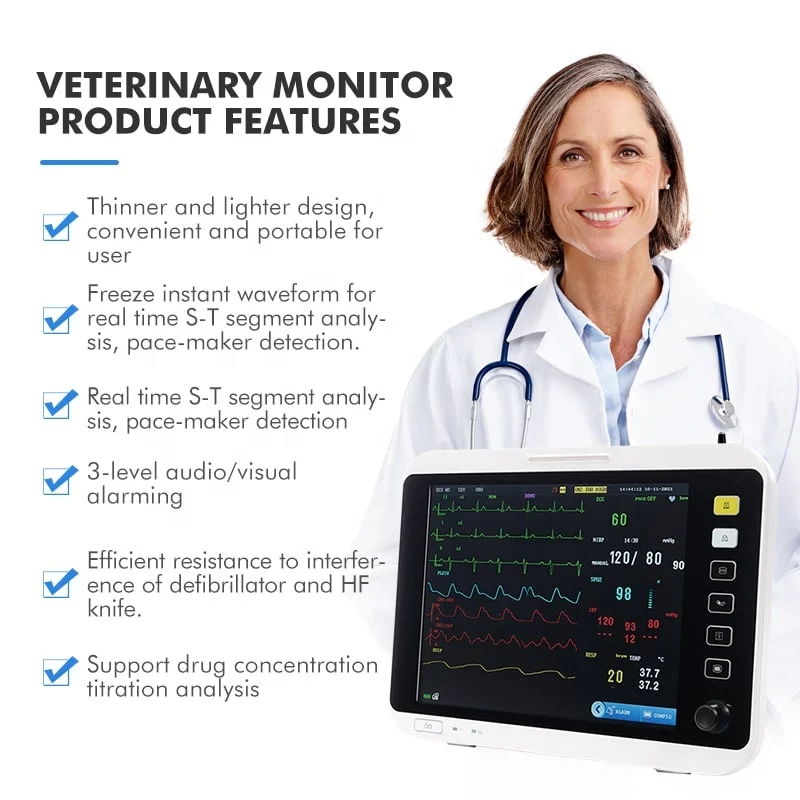 12.1 Inch Price Of Portable Animal Vet ICU Multiparameter Vital Signs Monitor Veterinarios Mini Veterinary ECG ETCO2 Pet Monitor