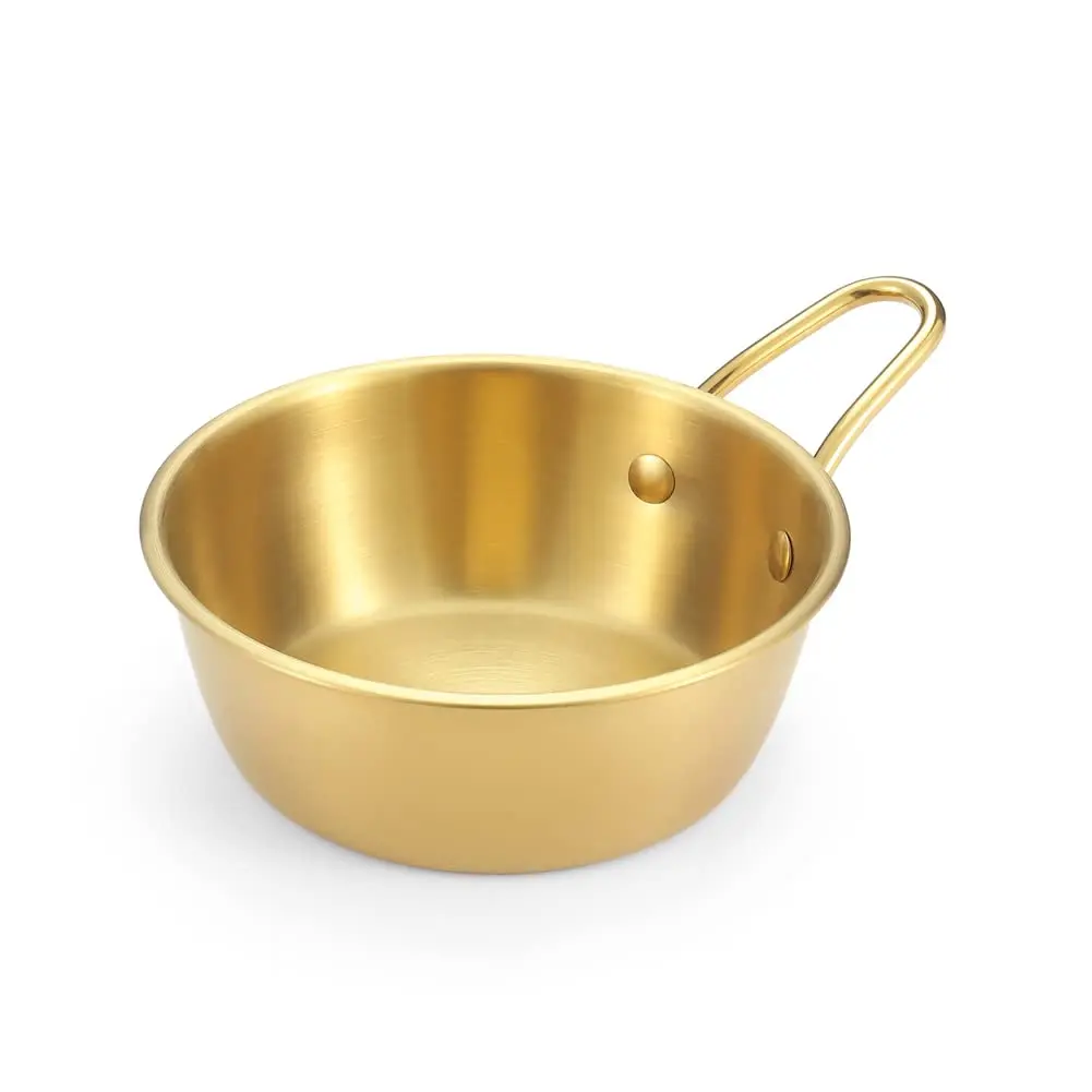 Dip Bowl Korean Golden 304 Stainless Steel Cooking Sauce Rice Wine Bowl with Handle