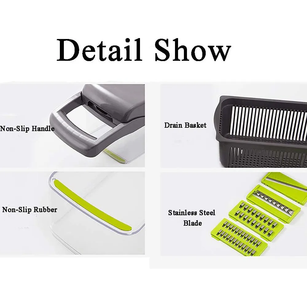 12 in 1 Multi-functional Vegetable  Chopper Cutter slicer spiralizer peeler dicer  with Drain Basket for Kitchen