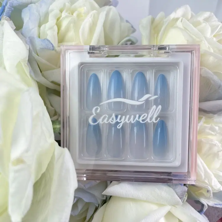 Fashion red paillette false nails coffin long curve artificial nails custom press on nails private label box