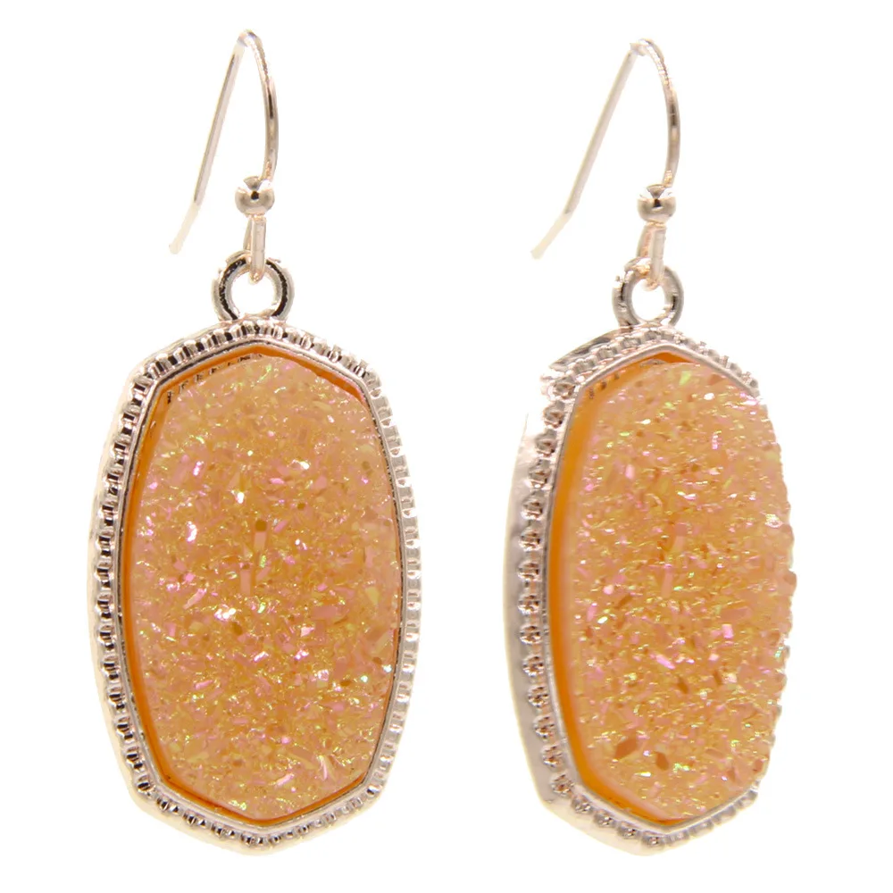 luxury designer jewelry women Oval Style Resin Drusy Druzy Charms Earings Brand Jewelry for Wedding Party Gift Christmas RGOLD