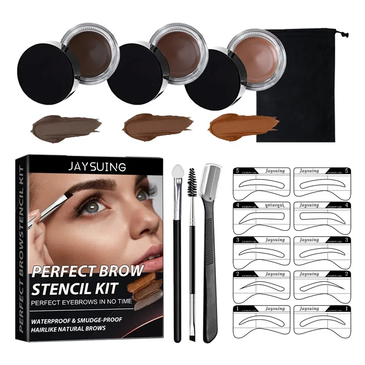 Private label one step eye brow stamp and stencil stick set reusable perfect eyebrow stamp shaping kit brow waterproof cream