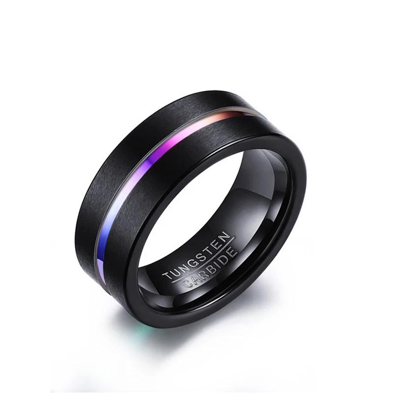 
8 MM Tungsten Steel Ring Frosted Colored Groove Ring Black Men Ring 