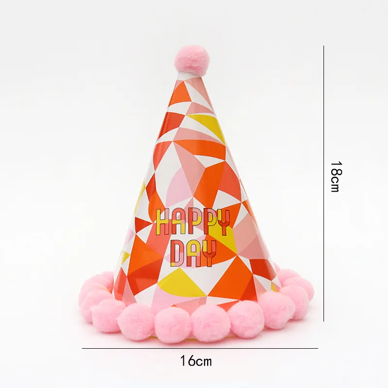 New Product Birthday Party Supplies Kids Birthday Paper Cone Hat With Pom Poms Birthday party hat party cone hat