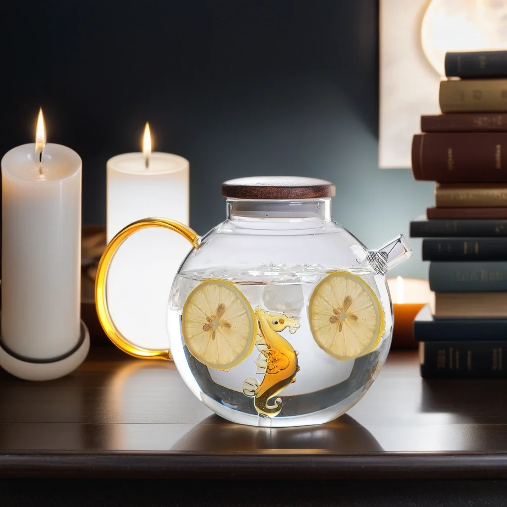 Colored Heat Resistant Round belly Glass Water Pot Borosilicate Handcrafted Mosaic animal Pattern Glass Water coffee pot