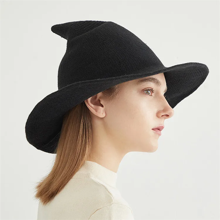 Women Wool Sharp Pointed Witch Hat for Halloween Christmas Costume Party