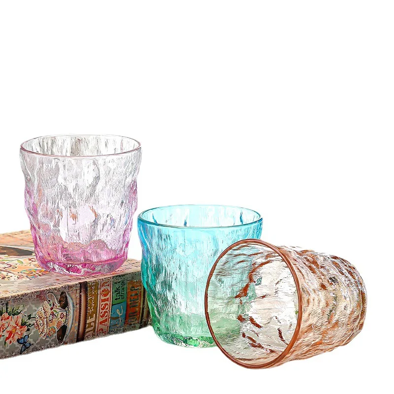High quality relief glacier pattern concave convex bear glass cups whiskey glass