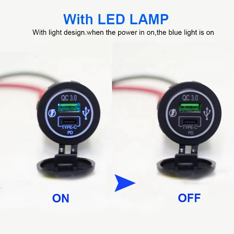 12V 24V Universal Dual Port Bus Car Socket QC3.0 USB Type C 20W PD USB Car Charger