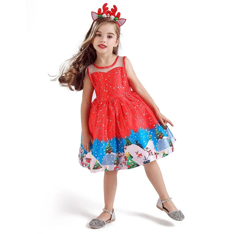 
Christmas dress boutique clothing kids frock designs bufflo girl dress 