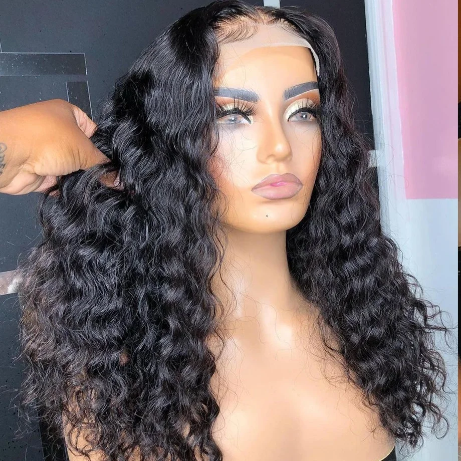 Raw Human Hair Deep Curly Wigs For Black Women,100% Brazilian Wigs With Closure,Deep Curly Wave Lace Front Wigs With Baby Hair